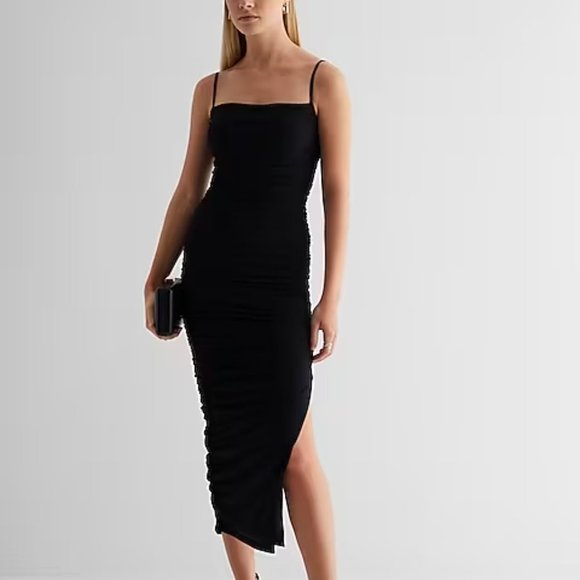 Express Dresses & Skirts - EXPRESS Body Contour Ruched Mesh Midi Dress